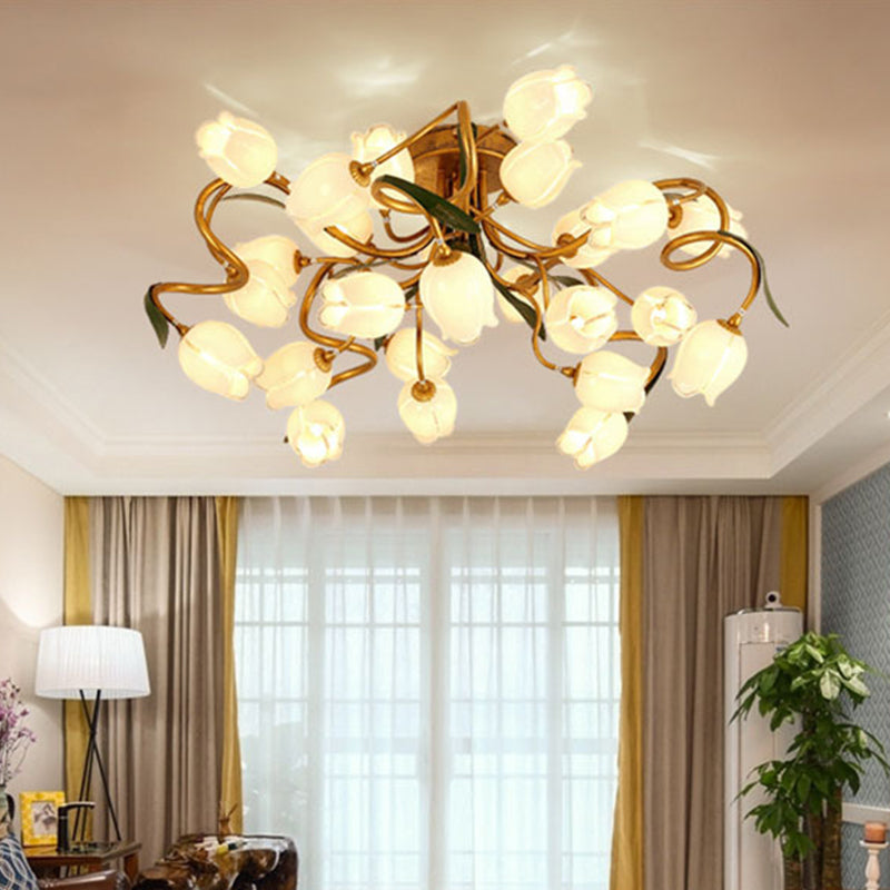 Starburst Flower Metal 25 - Head Led Brass Semi Flush Ceiling Light Fixture For Living Room