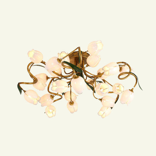 Starburst Flower Metal 25 - Head Led Brass Semi Flush Ceiling Light Fixture For Living Room