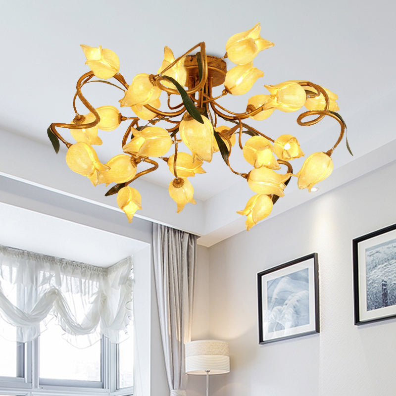 Starburst Flower Metal 25 - Head Led Brass Semi Flush Ceiling Light Fixture For Living Room