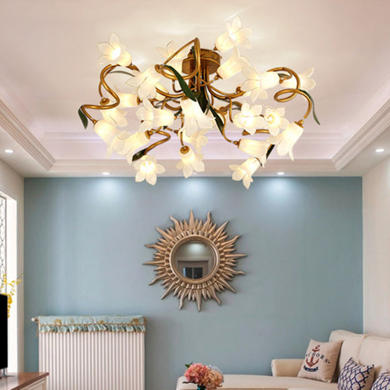 Starburst Flower Metal 25 - Head Led Brass Semi Flush Ceiling Light Fixture For Living Room / B