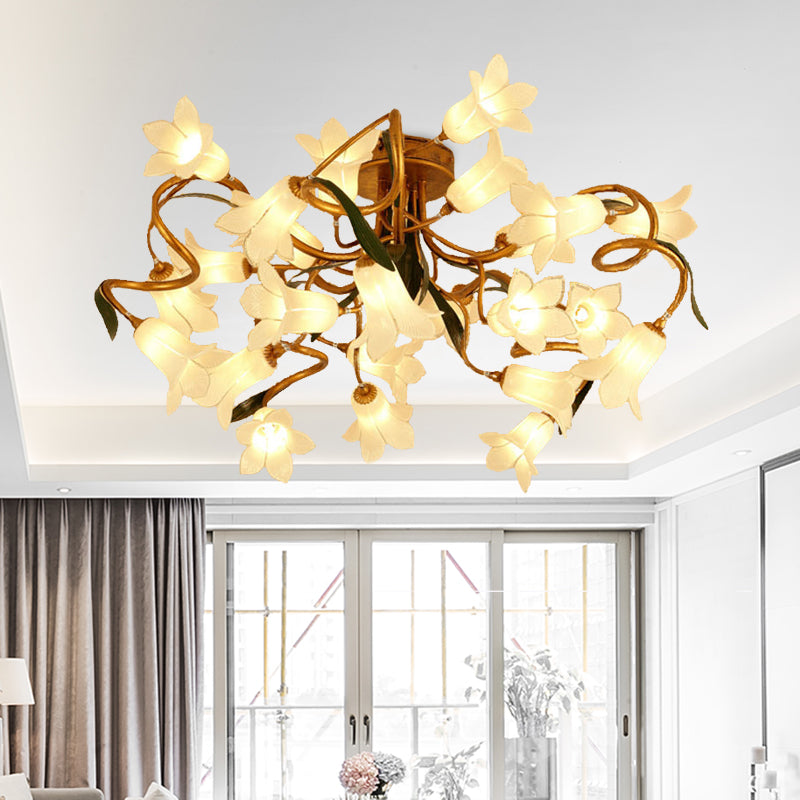 Starburst Flower Metal 25 - Head Led Brass Semi Flush Ceiling Light Fixture For Living Room