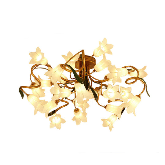 Starburst Flower Metal 25 - Head Led Brass Semi Flush Ceiling Light Fixture For Living Room