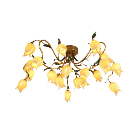 Stunning Starburst Ceiling Light Fixture - Rustic Brass Metal Led Flower Semi Flush Mount Lighting