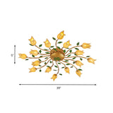 Romantic Brass Spiral Led Flower Ceiling Light Fixture - Semi Flush 16 Heads Bedroom Décor