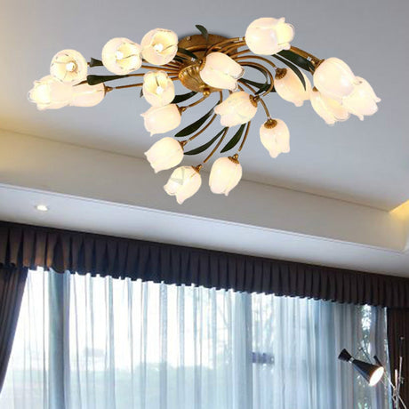 18-Light Brass Led Ceiling Semi-Flush Mount For American Garden Inspired Living Rooms / C