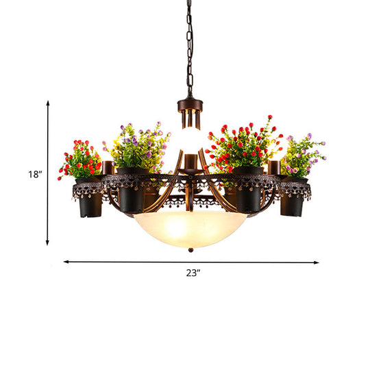Industrial Black Metal Led Flower Pendant Light - 9 Lights Chandelier For Restaurant