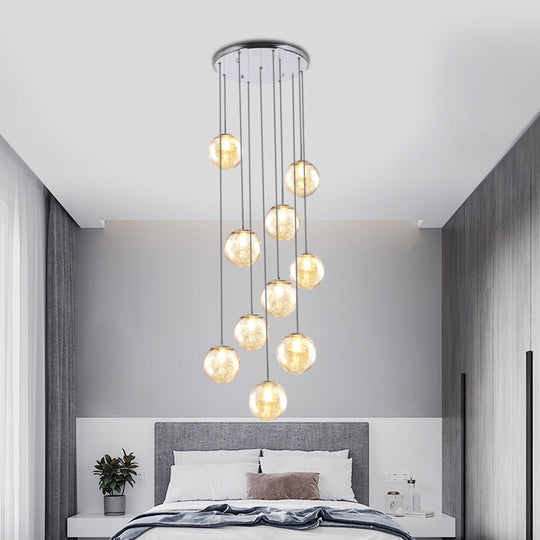 Contemporary Amber Glass Multi Light Pendant Ceiling Lamp For Bedroom