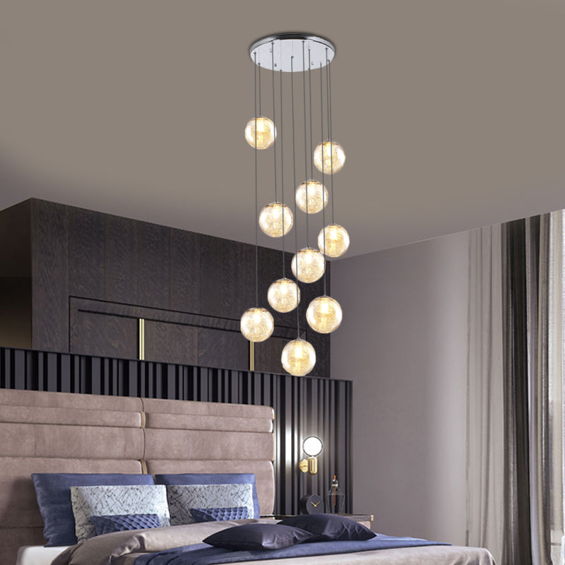 Contemporary Amber Glass Sphere Ceiling Lamp - 10-Light Pendant For Bedroom