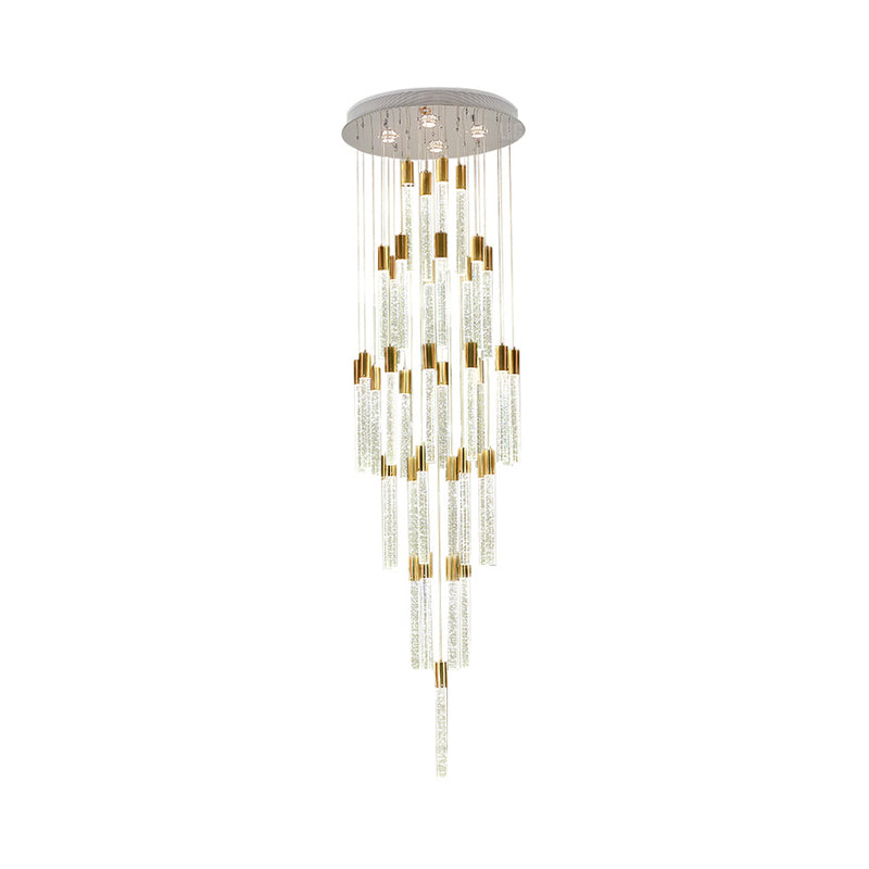 24-Head Clear Glass Led Pendant Lamp In Gold - Modern Tube Cluster Ceiling Light
