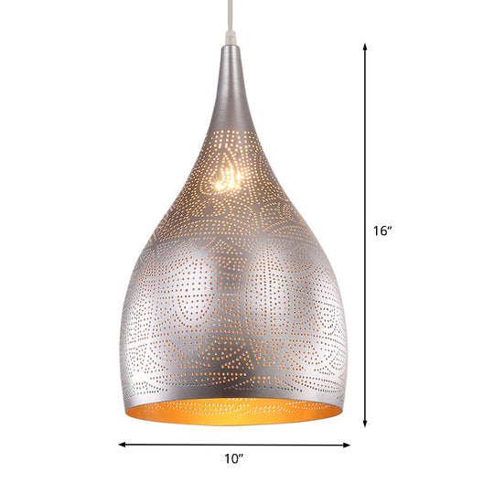 Teardrop Hanging Pendant Lamp - Traditional Metallic Finish (Black/Silver/Brass)