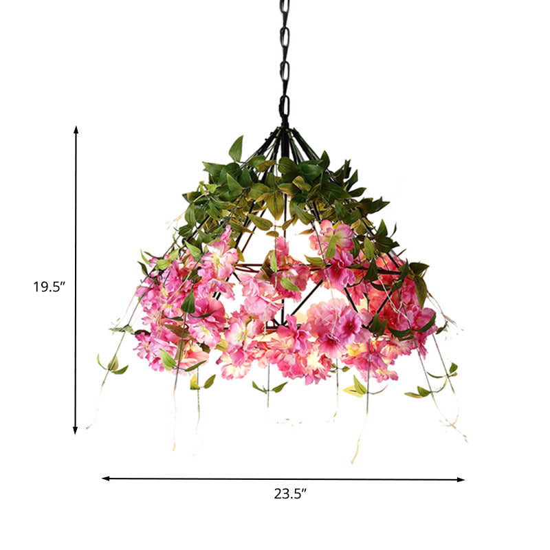 Retro Diamond Pendant Light In Black - Metal Flower Design With 1 Bulb 23.5’ Wide