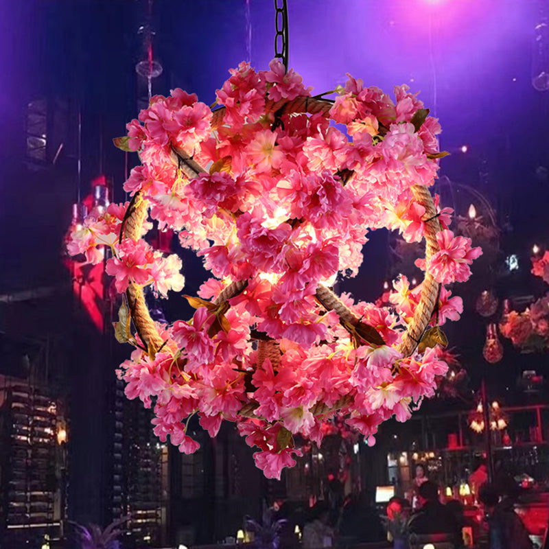 Retro Pink Ball Pendant Light With Flower Decoration Led Ceiling Lamp For Restaurants - 14/18/19.5