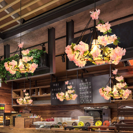 Diamond Metal Suspension Pendant Antique 1 Head Restaurant Led Ceiling Light- Black With Cherry