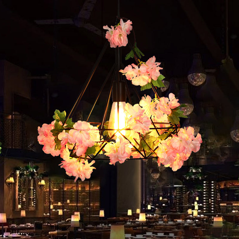 Antique Diamond Metal Pendant Led Ceiling Light With Cherry Blossom Design For Restaurants -