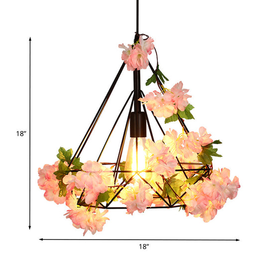 Diamond Metal Suspension Pendant Antique 1 Head Restaurant Led Ceiling Light- Black With Cherry
