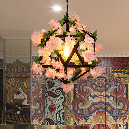 10.5’/15’ Metal Ceiling Light: Antique Pink/Green Geometric Restaurant Led Down Lighting With