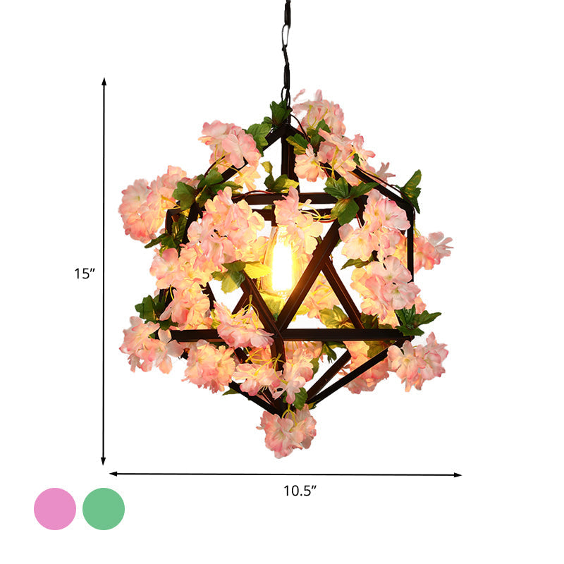 10.5’/15’ Metal Ceiling Light: Antique Pink/Green Geometric Restaurant Led Down Lighting With