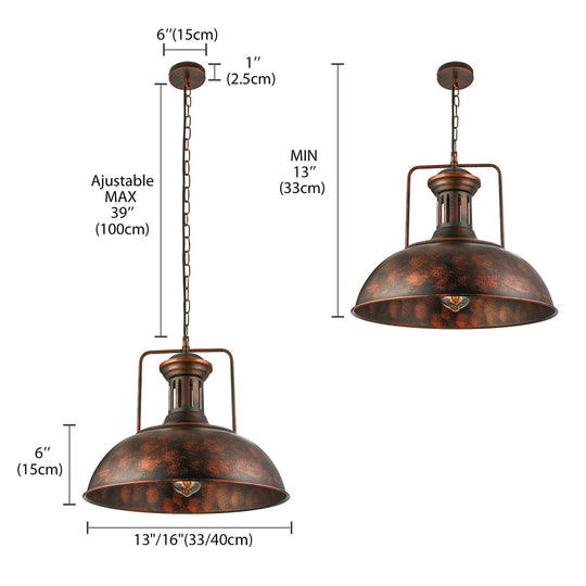 Industrial Stylish Domed Pendant Light In Aged Silver - 13’/16’ Wide Ideal For Dining Room