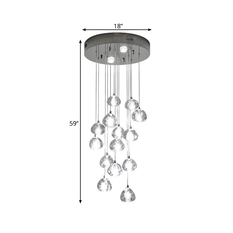 Modern Silver Led Cluster Pendant Ceiling Light - 14 Bulbs Clear Concave Glass Meteor Shower Design