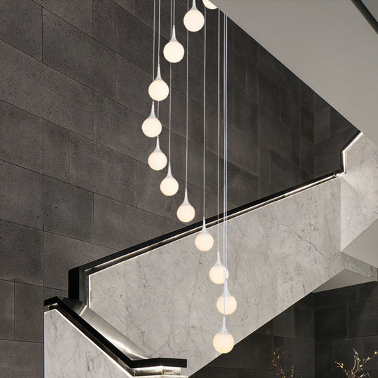 Contemporary Milk Glass Spiral Stair Pendant Light - 12 Head Round/Square Cluster White Hanging Lamp