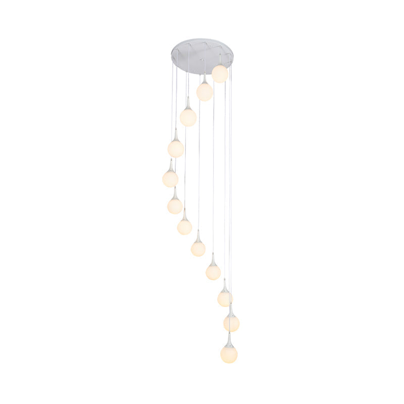 Contemporary Milk Glass Spiral Stair Pendant Light - 12 Head Round/Square Cluster White Hanging Lamp
