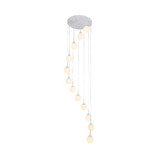 Contemporary Milk Glass Spiral Stair Pendant Light - 12 Head Round/Square Cluster White Hanging Lamp