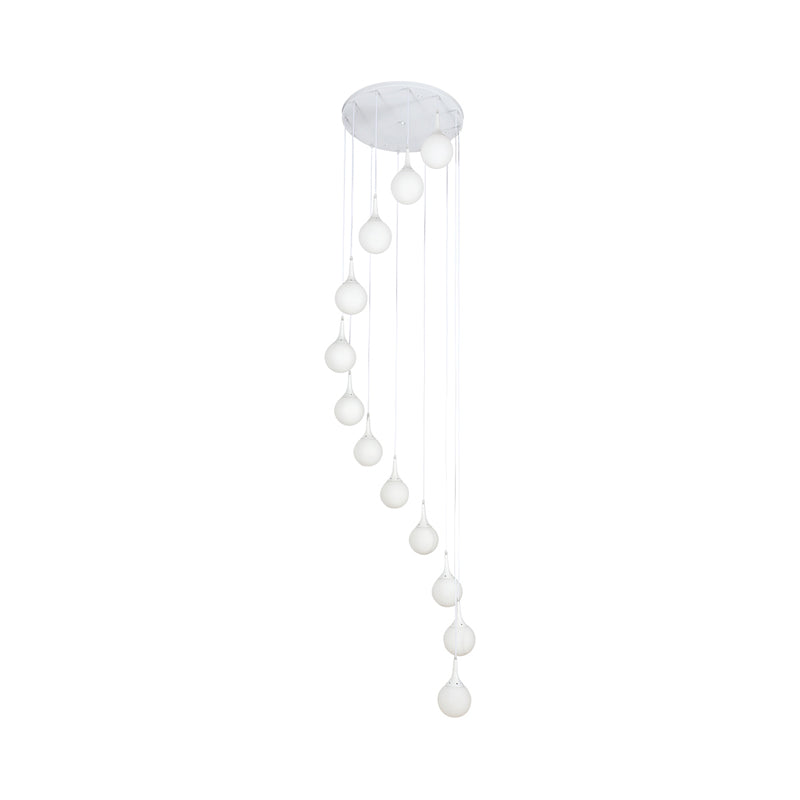 Contemporary Milk Glass Spiral Stair Pendant Light - 12 Heads White Round/Square Hanging Lamp