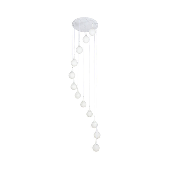 Contemporary Milk Glass Spiral Stair Pendant Light - 12 Head Round/Square Cluster White Hanging Lamp