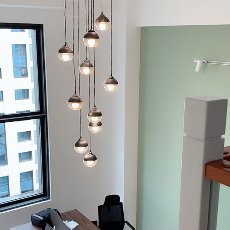 10-Light Hanging Stair Pendant With Cognac Glass Shades