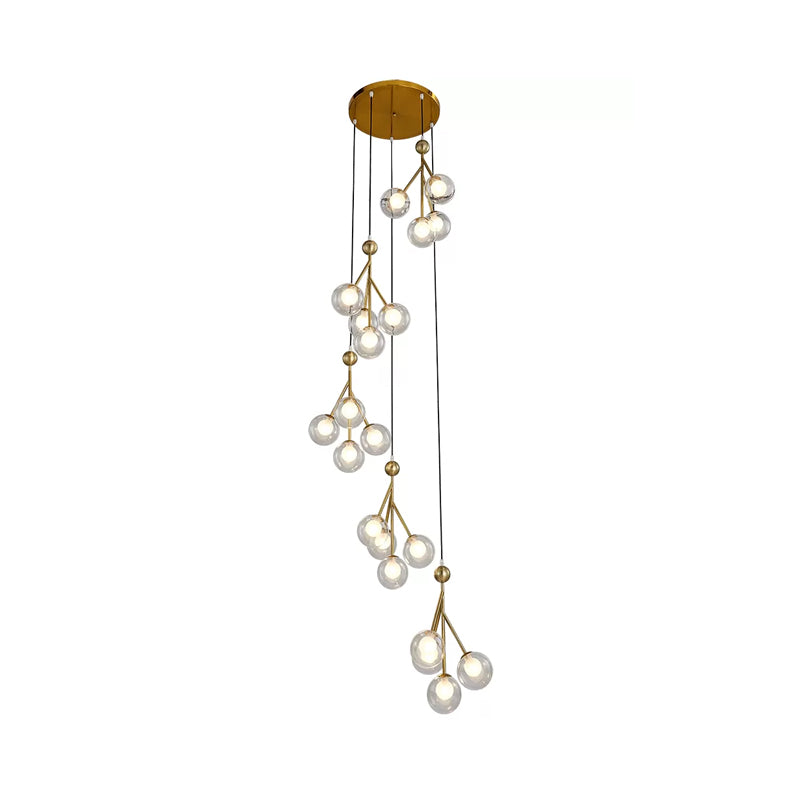 Minimalist 20-Light Stair Cluster Pendant Lamp With Clear/Amber/Smoke Gray Glass And Black/Gold
