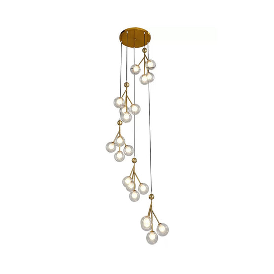 Minimalist 20-Light Stair Cluster Pendant Lamp With Clear/Amber/Smoke Gray Glass And Black/Gold