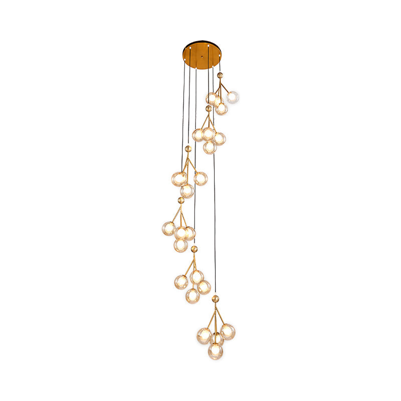 Minimalist Clear/Amber/Smoke Gray Glass Stair Cluster Pendant Lamp - Global 20-Light Ceiling Light