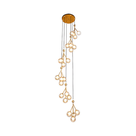 Minimalist Clear/Amber/Smoke Gray Glass Stair Cluster Pendant Lamp - Global 20-Light Ceiling Light