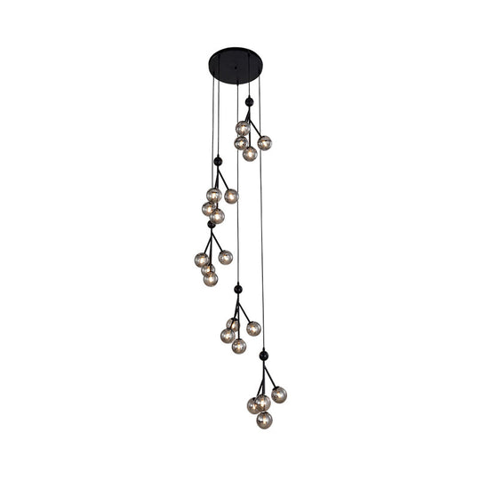 Minimalist Clear/Amber/Smoke Gray Glass Stair Cluster Pendant Lamp - Global 20-Light Ceiling Light