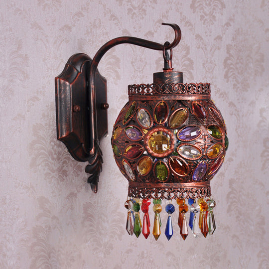 Metal Global Vintage Wall Sconce - 1 Head Living Room Lighting Fixture In Rust