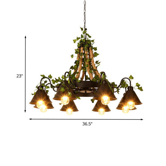 Industrial Black Metal Chandelier With Led Tapered Plant Suspension - 6/8 Heads Perfect For