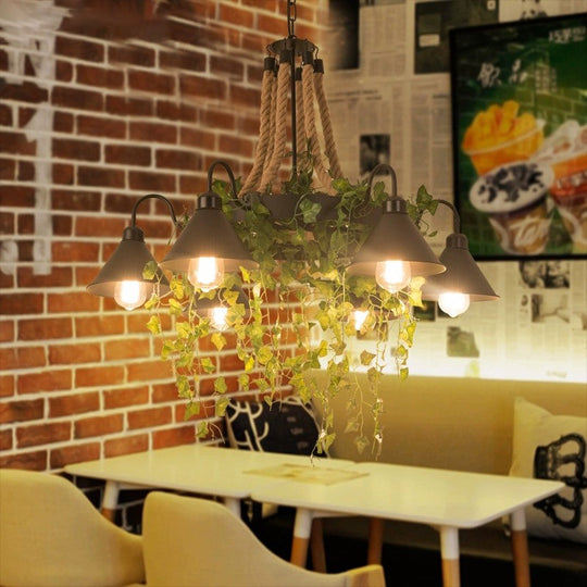 Industrial Metal Chandelier Pendant With Led Plant Suspension Black 6/8 Heads Ideal For Restaurants