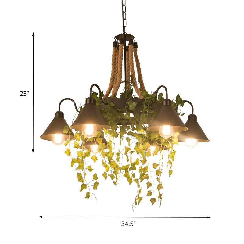 Industrial Black Metal Chandelier With Led Tapered Plant Suspension - 6/8 Heads Perfect For