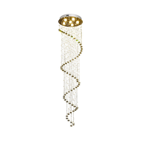Contemporary Crystal Gold Pendant With Led Spiral 6-Head Multi Light Hanging Lamp