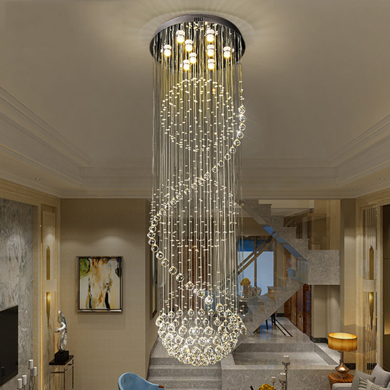 Modern Black Crystal Cluster Pendant: Striking Led Ceiling Hang Fixture With Clear Crystals & 9-Bulb