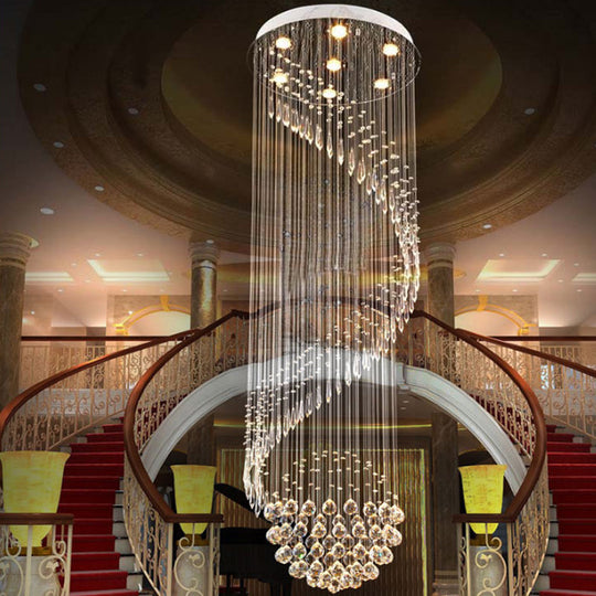 Sleek Silver Spiral Cluster Pendant Lamp - Clear Crystal 7-Light Led Ceiling Fixture