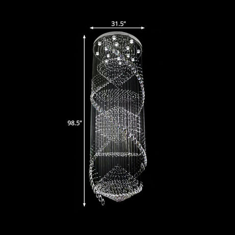 Swirling Crystal Led Pendant Ceiling Lamp - Elegant Silver Finish With 10 Bulbs