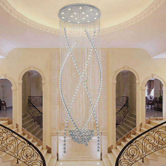 White Crystal Stair Cluster Pendant Light - Contemporary Hanging Lamp With 12 Bulbs