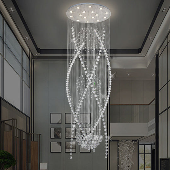 Crystal Cluster Pendant Light With 12 Hanging Bulbs - Modern White Stair Cascades Design