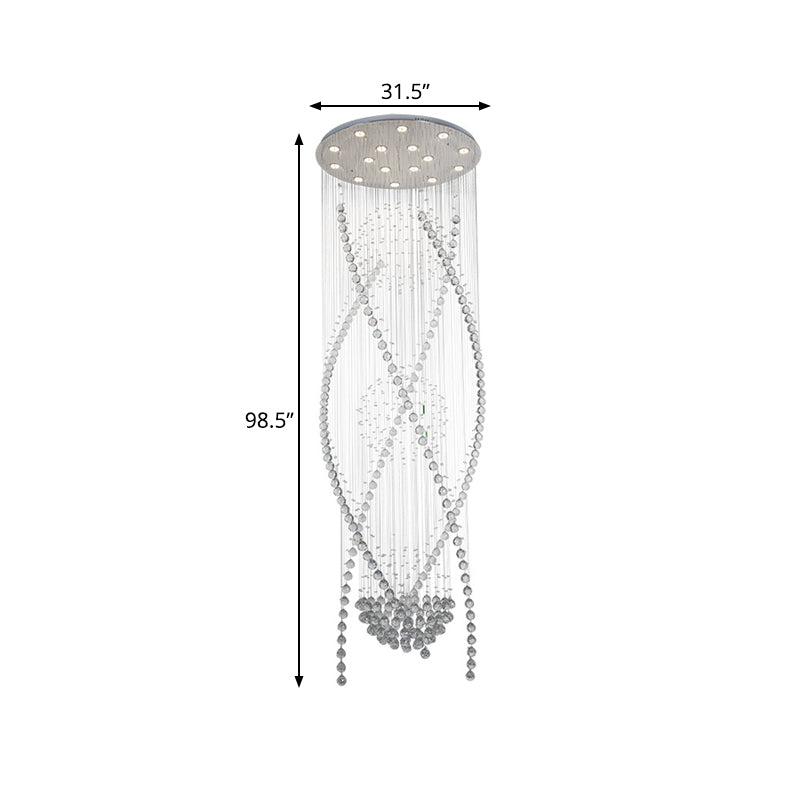 White Crystal Stair Cluster Pendant Light - Contemporary Hanging Lamp With 12 Bulbs
