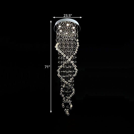 Modern Crystal White Led Pendant Light With Spiral Waterfall Design - 6 Heads