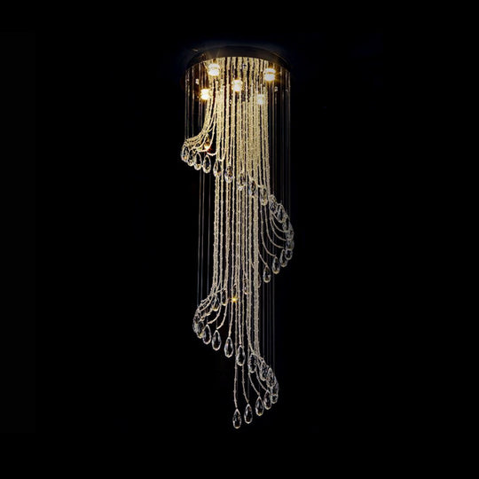 5-Light Black Led Ceiling Pendant With Clear Crystal Spiral Cluster For Contemporary Living Room