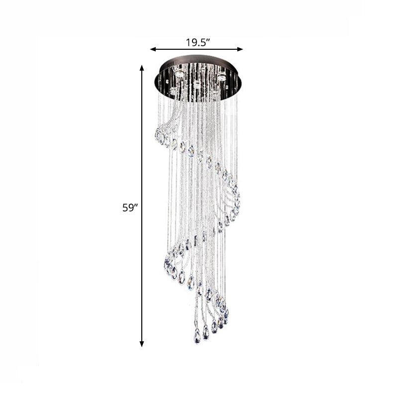 5-Light Black Led Ceiling Pendant With Clear Crystal Spiral Cluster For Contemporary Living Room