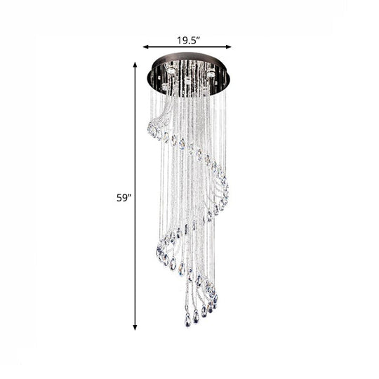 5-Light Black Led Ceiling Pendant With Clear Crystal Spiral Cluster For Contemporary Living Room