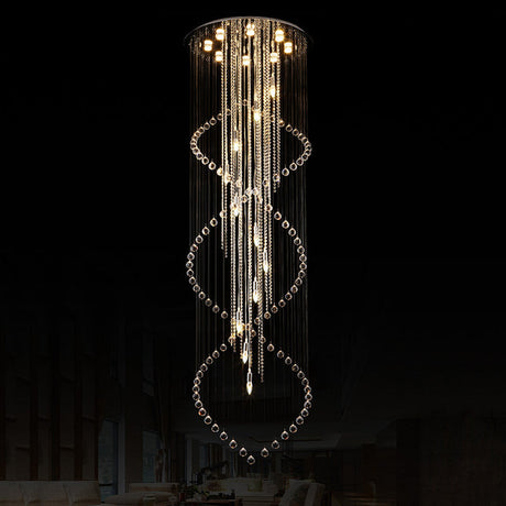 Minimalist Crystal Stair Cluster Pendant Lamp | Silver Led Suspension Light